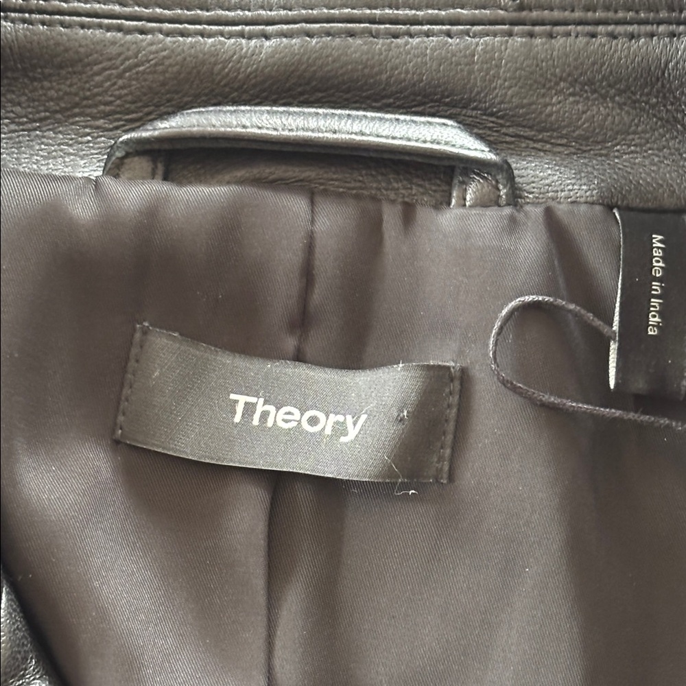 NWT Theory Moto Black Biker Grain Lamb Leather Jacket with Silver Accents Size M - Picture 10 of 16